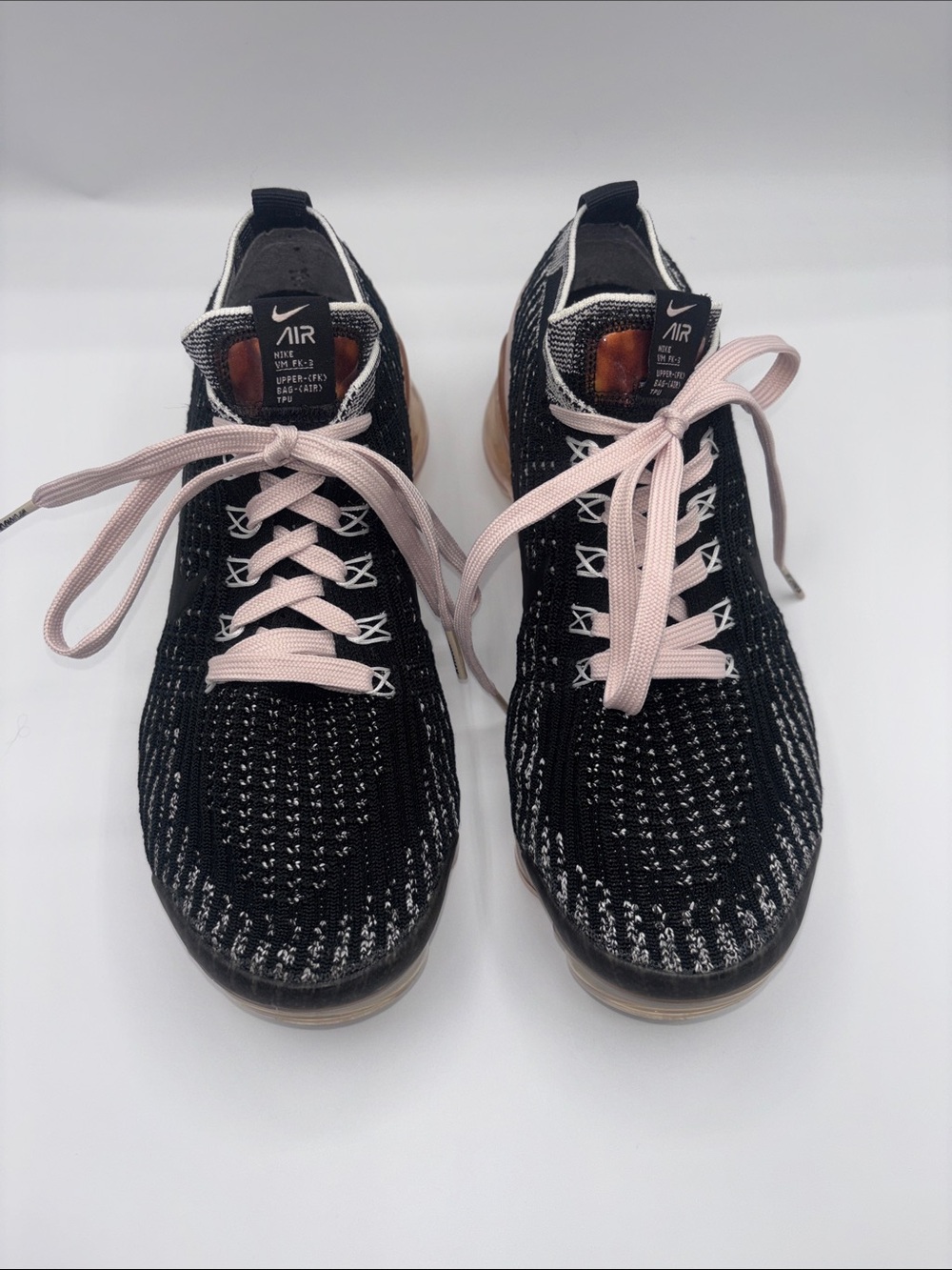 Nike Women's Black Knit Sneakers with Light Pink Trim Laces